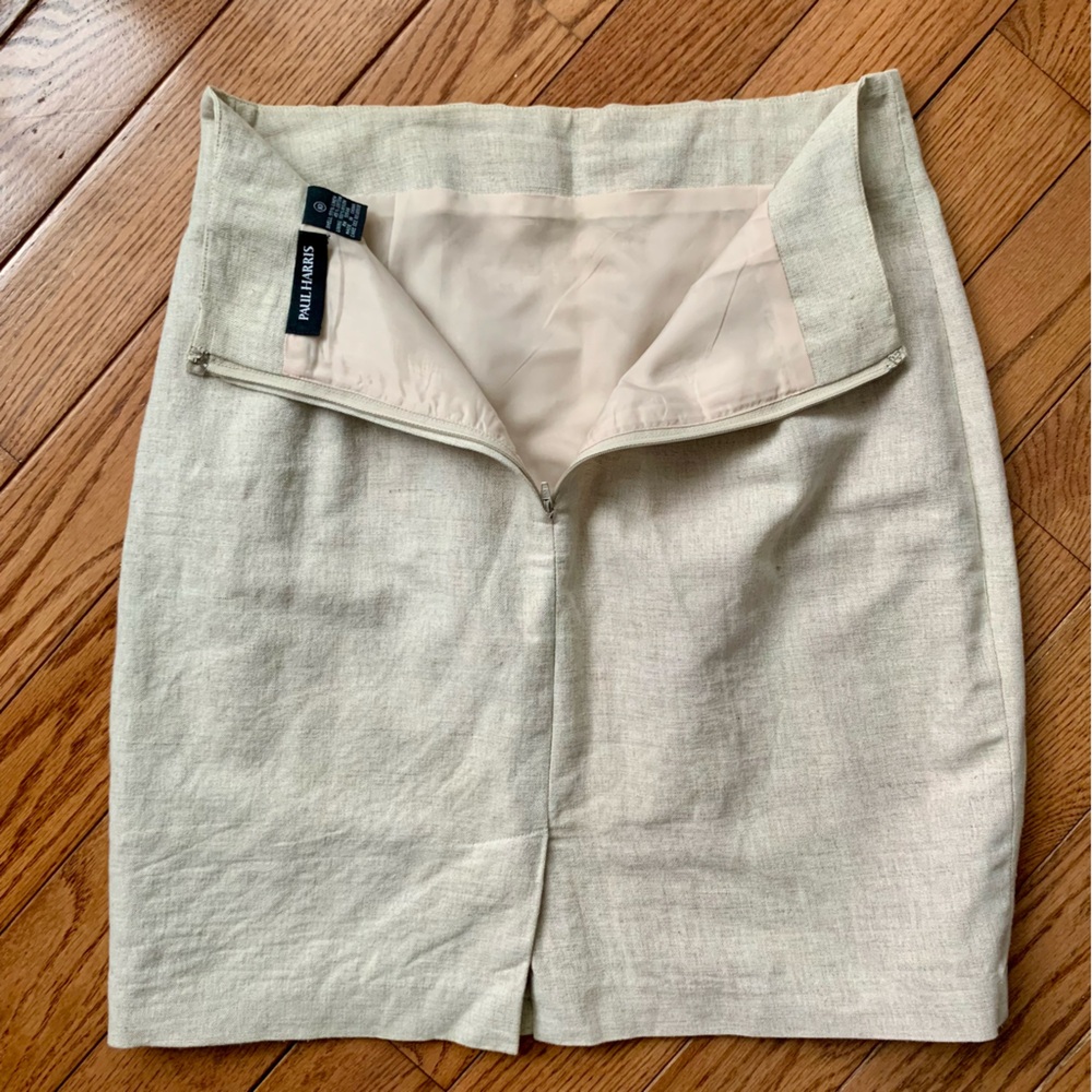 Linen & Cotton Paul Harris Short Pencil Skirt Sz 10 Tan Beige Cream Lined - Picture 7 of 10